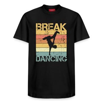 Breakdance - Relaxed Unisex Supima Cotton T-Shirt – by SPREAD - black - Front - AI Model Female 172 light (172cm) & AI Model Male 178 light (178cm)