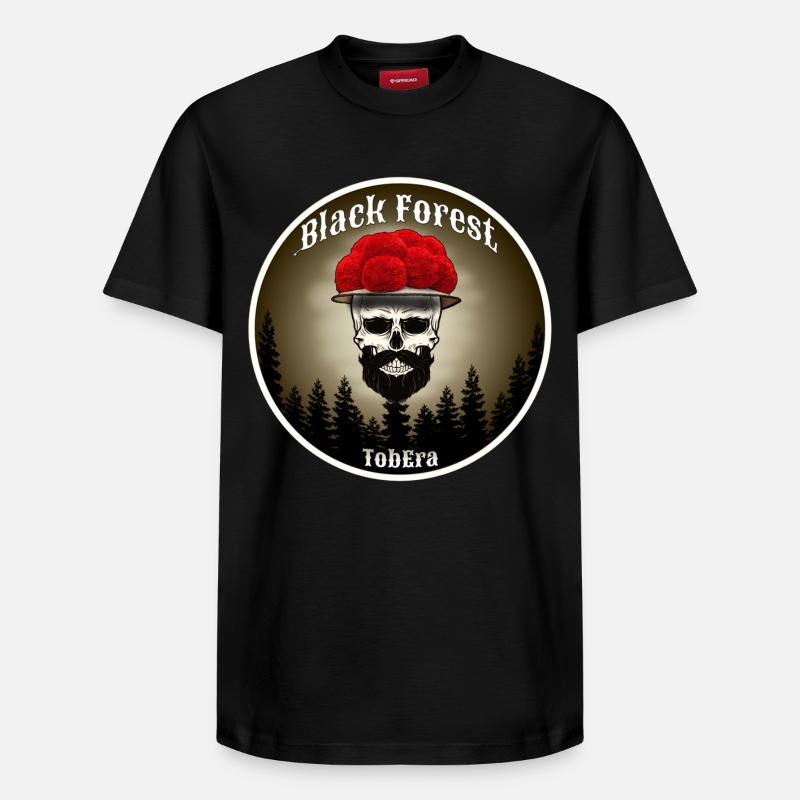 Schwarzwald Skull mit roten Blüten - Relaxed Unisex Supima Cotton T-Shirt – von SPREAD - Schwarz