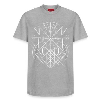Vegvisir Runic Compass Celts Viking Web Wyrd - Relaxed Unisex Supima Cotton T-Shirt – by SPREAD - heather grey - Front - AI Model Female 172 dark (172cm) & AI Model Male 185 dark (185cm)