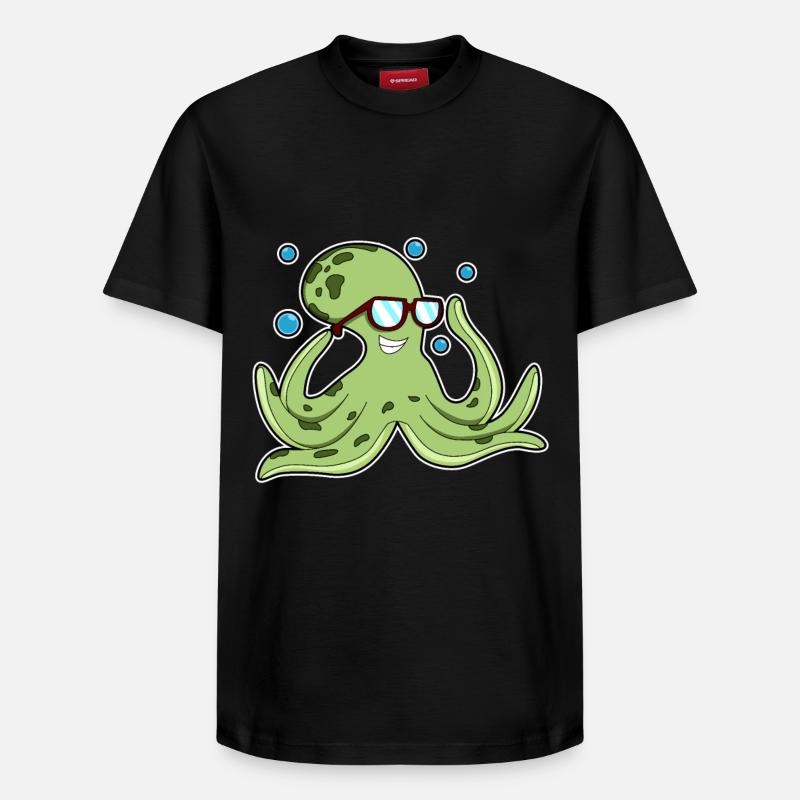 Pieuvre avec lunettes - T-shirt unisexe décontracté en coton Supima – de SPREAD - noir