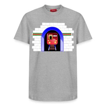 Train Blue Tunnel à Archway - T-shirt unisexe décontracté en coton Supima – de SPREAD - gris chiné - Devant - AI Model Female 172 dark (172cm) & AI Model Male 185 dark (185cm)