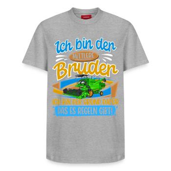 Mähdrescher Mittlerer Bruder - Relaxed Unisex Supima Cotton T-Shirt – von SPREAD - Grau meliert - Vorne - AI Model Female 172 dark (172cm) & AI Model Male 185 dark (185cm)