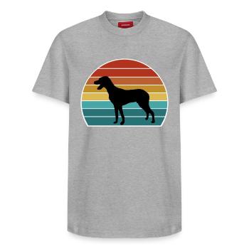 Griechischer Hasehound Hund Silhouette Vintage Sonnenuntergang für - Relaxed Unisex Supima Cotton T-Shirt – von SPREAD - Grau meliert - Vorne - AI Model Female 172 dark (172cm) & AI Model Male 185 dark (185cm)