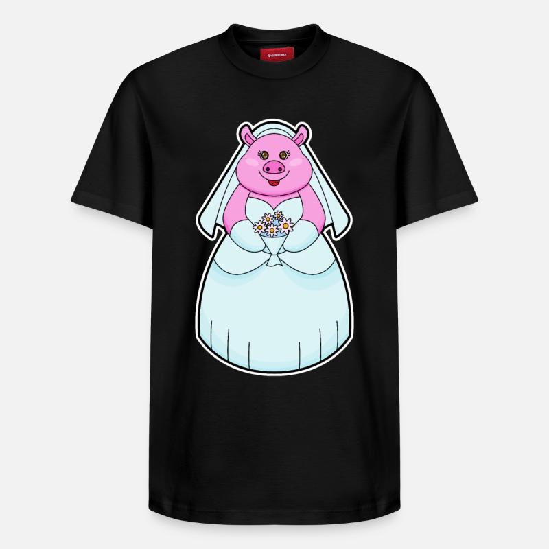 Cochon comme mariée avec voile - T-shirt unisexe décontracté en coton Supima – de SPREAD - noir