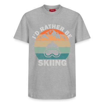 Ich würde lieber Retro Sunset Ski fahren - Relaxed Unisex Supima Cotton T-Shirt – von SPREAD - Grau meliert - Vorne - AI Model Female 172 dark (172cm) & AI Model Male 185 dark (185cm)