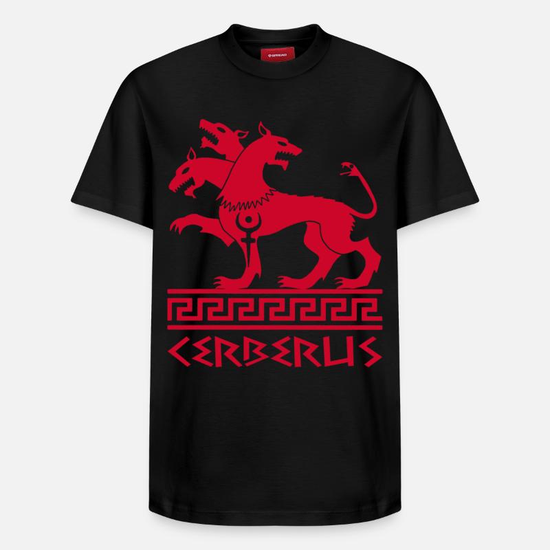 Roter Cerberus-Hund - Relaxed Unisex Supima Cotton T-Shirt – von SPREAD - Schwarz