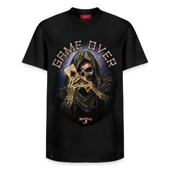 Alchemy England Reaper's Ace Faucheuse - T-shirt unisexe décontracté en coton Supima – de SPREAD - noir - Devant - AI Model Female 172 light (172cm) & AI Model Male 178 light (178cm)