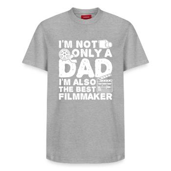 Filmemacher Vater - Relaxed Unisex Supima Cotton T-Shirt – von SPREAD - Grau meliert - Vorne - AI Model Female 172 dark (172cm) & AI Model Male 185 dark (185cm)