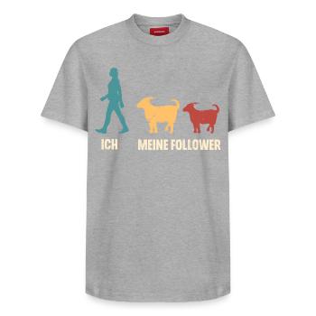 Ziege Hirte Ziegen - Relaxed Unisex Supima Cotton T-Shirt – von SPREAD - Grau meliert - Vorne - AI Model Female 172 dark (172cm) & AI Model Male 185 dark (185cm)