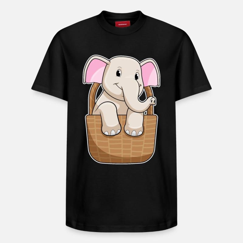 Éléphant avec panier - T-shirt unisexe décontracté en coton Supima – de SPREAD - noir