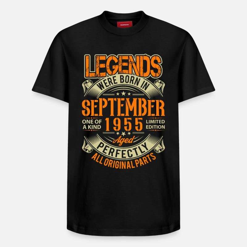 1955 Septembre Légende d’anniversaire - T-shirt unisexe décontracté en coton Supima – de SPREAD - noir