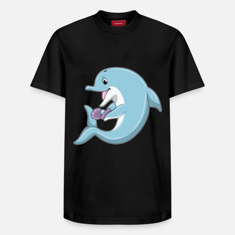 Delfin mit Perle - Relaxed Unisex Supima Cotton T-Shirt – von SPREAD - Schwarz