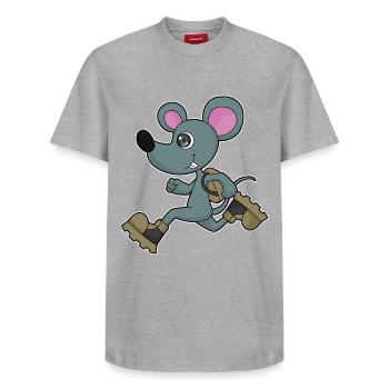 Mouse Jogger Jogging Sport - Relaxed Unisex Supima Cotton T-Shirt – by SPREAD - heather grey - Front - AI Model Female 172 dark (172cm) & AI Model Male 185 dark (185cm)