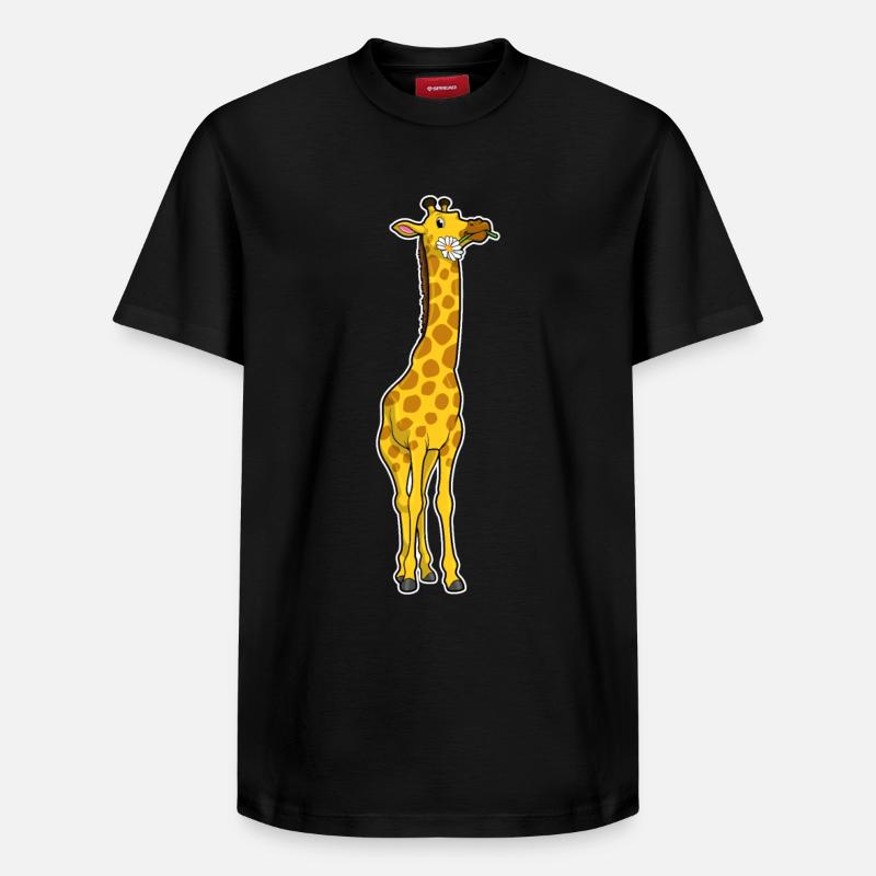Giraffe mit Gänseblümchen - Relaxed Unisex Supima Cotton T-Shirt – von SPREAD - Schwarz