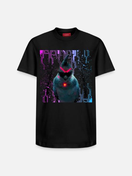 Cyber Cockatiel Neon Bloom - Relaxed Unisex Supima Cotton T-Shirt – by SPREAD - black
