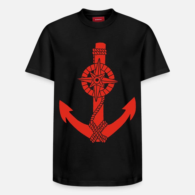 Roter Kompassanker - Relaxed Unisex Supima Cotton T-Shirt – von SPREAD - Schwarz