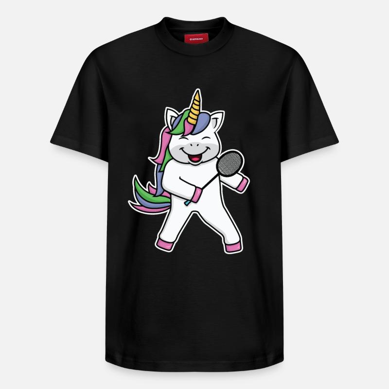 Badminton Einhorn - Relaxed Unisex Supima Cotton T-Shirt – von SPREAD - Schwarz
