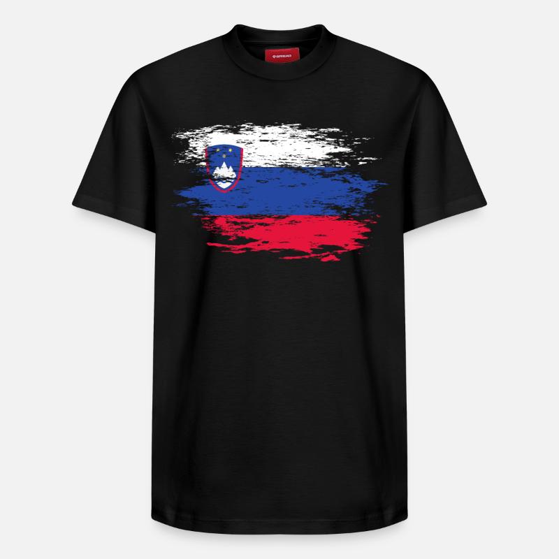 Drapeau de la Slovénie utilisé - T-shirt unisexe décontracté en coton Supima – de SPREAD - noir