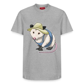 Opossum, fermier, ferme - T-shirt unisexe décontracté en coton Supima – de SPREAD - gris chiné - Devant - AI Model Female 172 dark (172cm) & AI Model Male 185 dark (185cm)