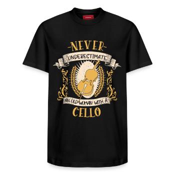 Cello Musician String Instrument Gift - Relaxed Unisex Supima Cotton T-Shirt – by SPREAD - black - Front - AI Model Female 172 light (172cm) & AI Model Male 178 light (178cm)