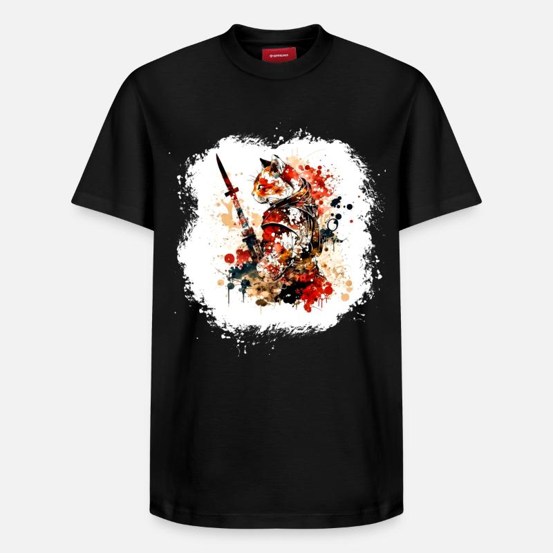 Chat Samouraï Rouge Noir - T-shirt unisexe décontracté en coton Supima – de SPREAD - noir