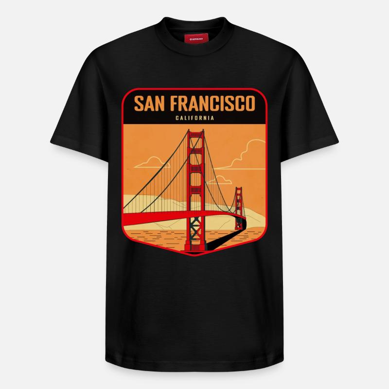 Badge rétro Golden Gate San Francisco - T-shirt unisexe décontracté en coton Supima – de SPREAD - noir