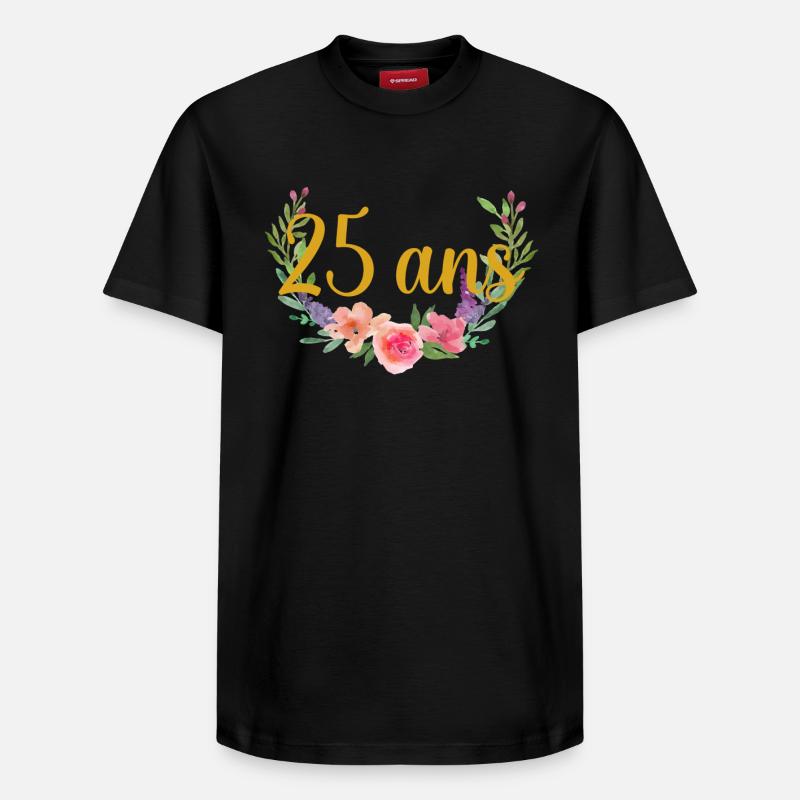 fleurs anniversaire 25ans - T-shirt unisexe décontracté en coton Supima – de SPREAD - noir