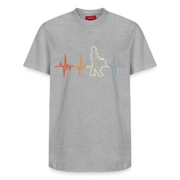 Vintage drum heart palpitations - Relaxed Unisex Supima Cotton T-Shirt – by SPREAD - heather grey - Front - AI Model Female 172 dark (172cm) & AI Model Male 185 dark (185cm)