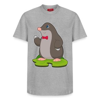 Mouche Taupe - T-shirt unisexe décontracté en coton Supima – de SPREAD - gris chiné - Devant - AI Model Female 172 dark (172cm) & AI Model Male 185 dark (185cm)