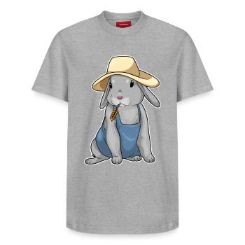 Ferme de blé Éleveur de Lapins - T-shirt unisexe décontracté en coton Supima – de SPREAD - gris chiné - Devant - AI Model Female 172 dark (172cm) & AI Model Male 185 dark (185cm)
