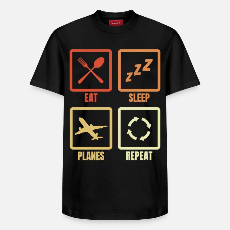 Nourriture, sommeil, avions à répétition - T-shirt unisexe décontracté en coton Supima – de SPREAD - noir