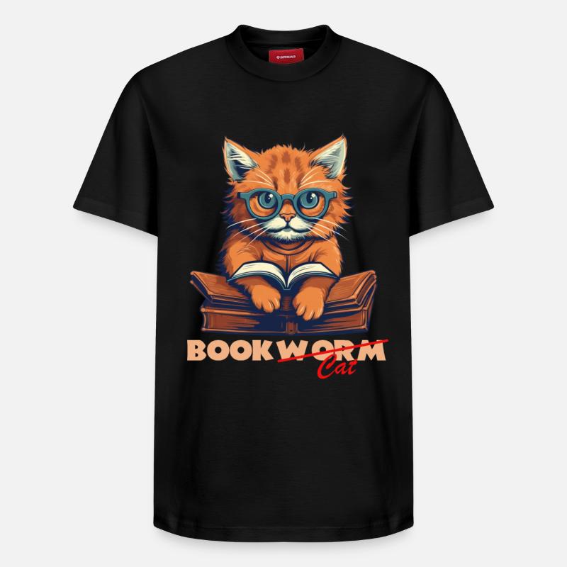 Chat avec livre et lettrage - T-shirt unisexe décontracté en coton Supima – de SPREAD - noir