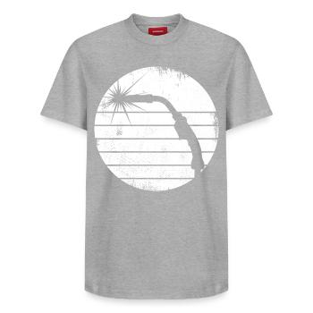Sketch welding rod - Relaxed Unisex Supima Cotton T-Shirt – by SPREAD - heather grey - Front - AI Model Female 172 dark (172cm) & AI Model Male 185 dark (185cm)