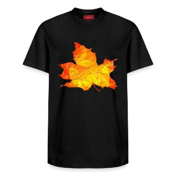 Polygonal Autumn Maple Tree Leaf Poly Art - Relaxed Unisex Supima Cotton T-Shirt – by SPREAD - black - Front - AI Model Female 172 light (172cm) & AI Model Male 178 light (178cm)