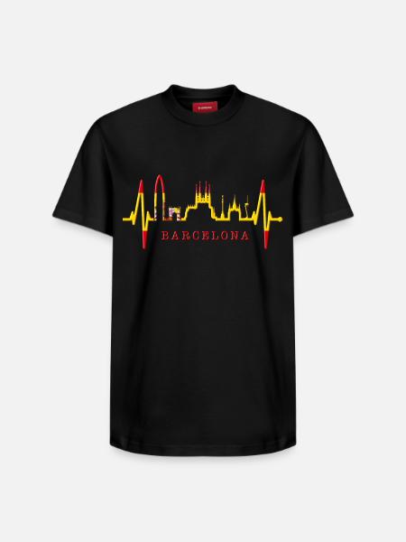 Barcelona Skyline Spanje Heartbeat Fan Barcelona - T-shirt unisex met relaxed fit van Supima-katoen – van SPREAD - zwart