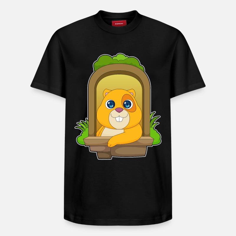 Hamster regarde par la fenêtre - T-shirt unisexe décontracté en coton Supima – de SPREAD - noir