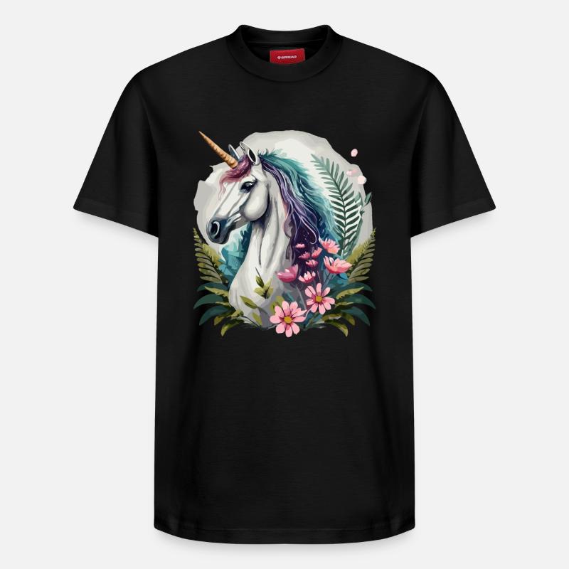 Wunderschönes Einhorn mit Blumen - Relaxed Unisex Supima Cotton T-Shirt – von SPREAD - Schwarz