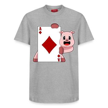 Pig Poker Poker Card Game - Relaxed Unisex Supima Cotton T-Shirt – by SPREAD - heather grey - Front - AI Model Female 172 dark (172cm) & AI Model Male 185 dark (185cm)