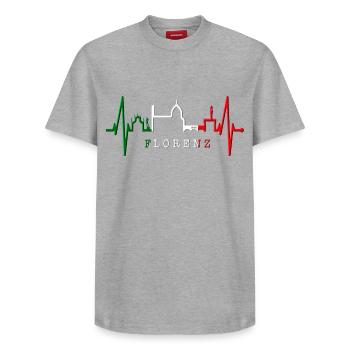 Florenz Skyline Italien Herzschlag I Love Firenze - Relaxed Unisex Supima Cotton T-Shirt – von SPREAD - Grau meliert - Vorne - AI Model Female 172 dark (172cm) & AI Model Male 185 dark (185cm)
