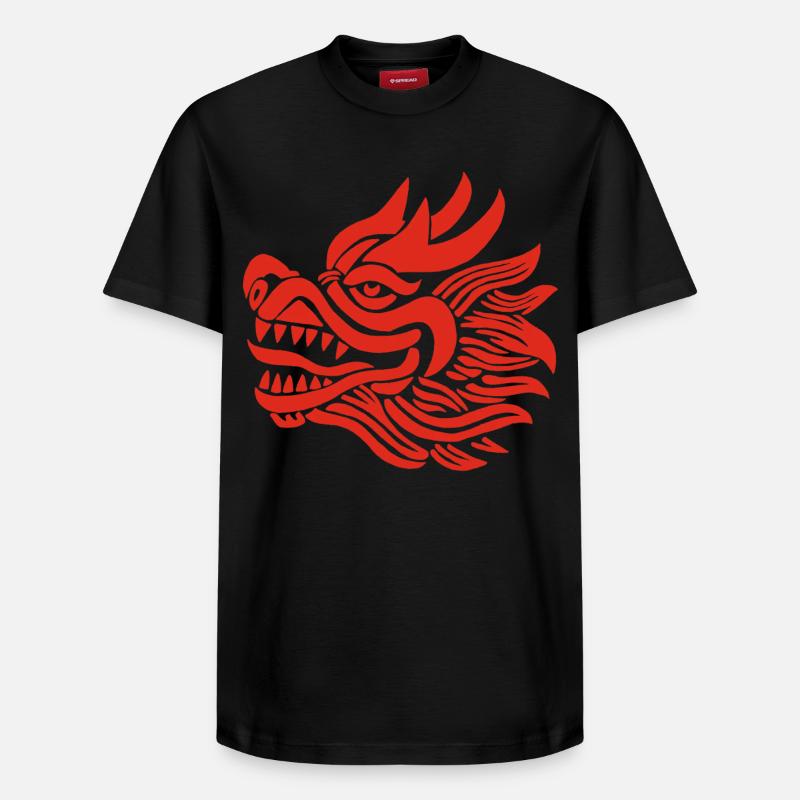 Chinesischer Drachenkopf (Rot) - Relaxed Unisex Supima Cotton T-Shirt – von SPREAD - Schwarz