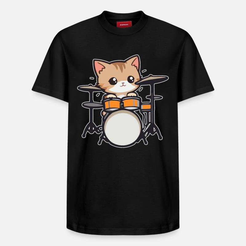 Batterie, Chat, Musicien, Batteur - T-shirt unisexe décontracté en coton Supima – de SPREAD - noir
