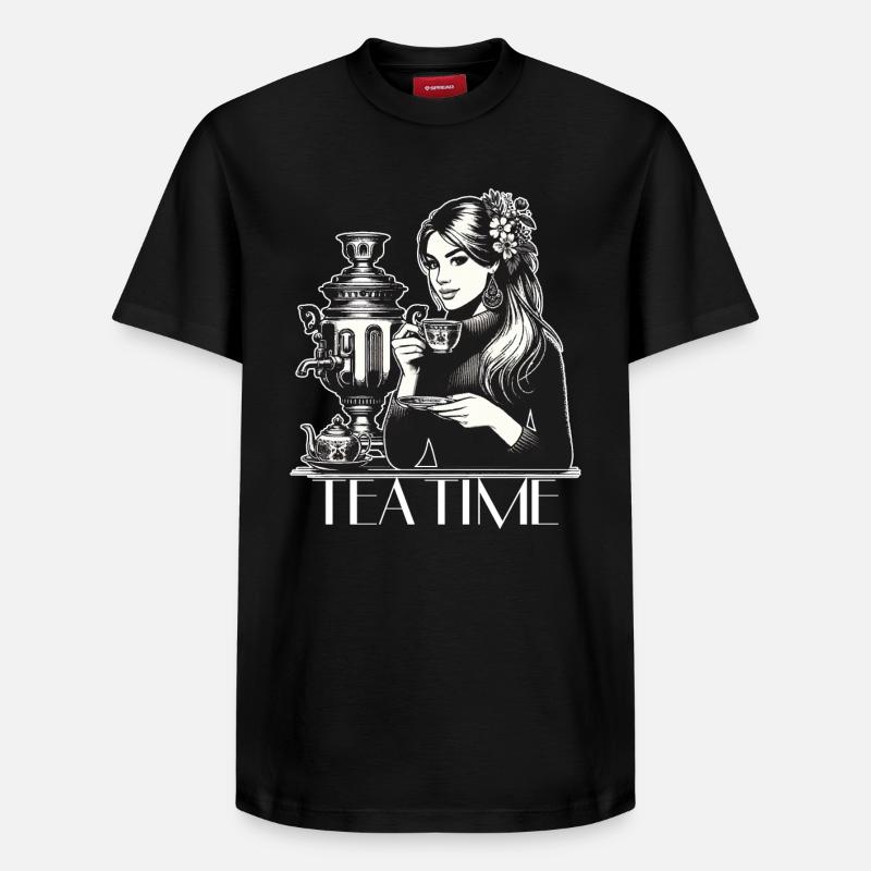 Samowar Teezeit Frau Geschenk - Relaxed Unisex Supima Cotton T-Shirt – von SPREAD - Schwarz