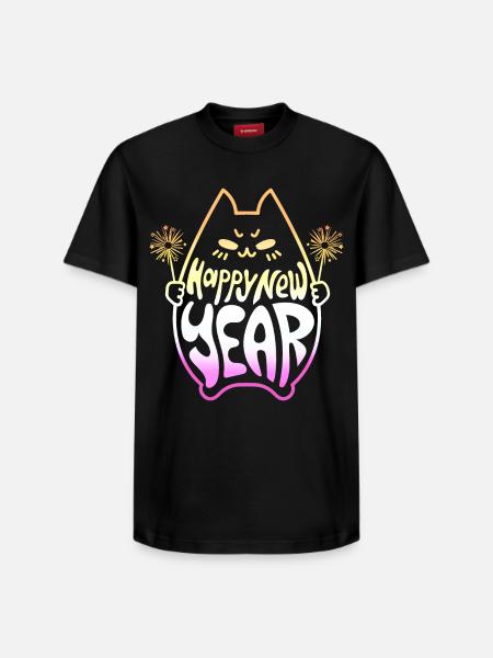 Godt nytår kat #3 Frohes Neues Jahr Katze - Unisex T-shirt i Supima-bomuld med afslappet pasform – fra SPREAD - sort