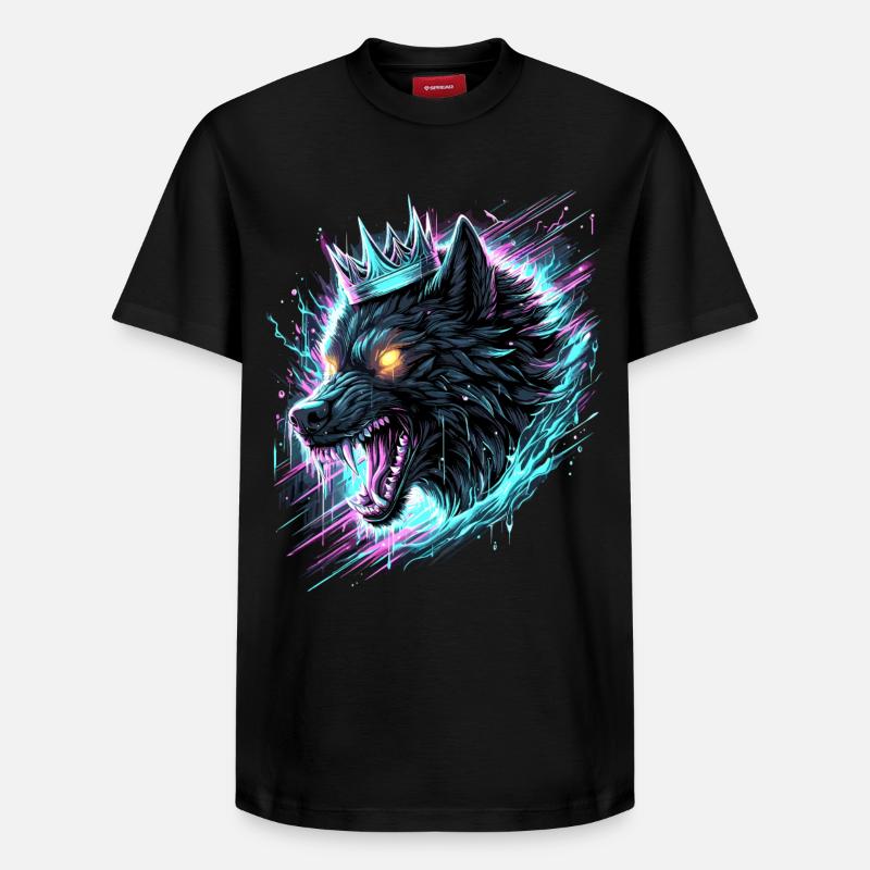 Königlicher Wolf Synthwave - Relaxed Unisex Supima Cotton T-Shirt – von SPREAD - Schwarz