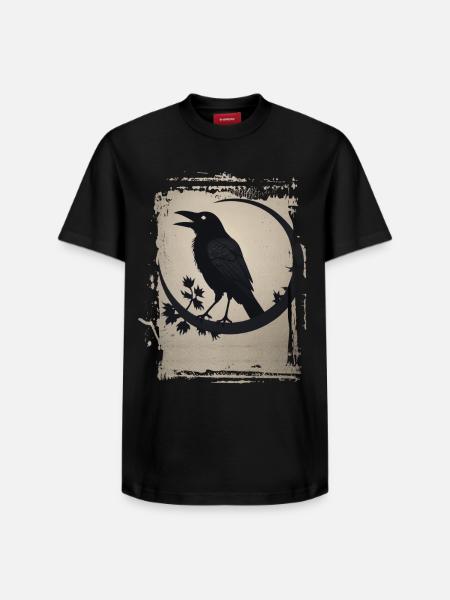 Raven sitting on branch - Relaxed Unisex Supima Cotton T-Shirt – by SPREAD - black