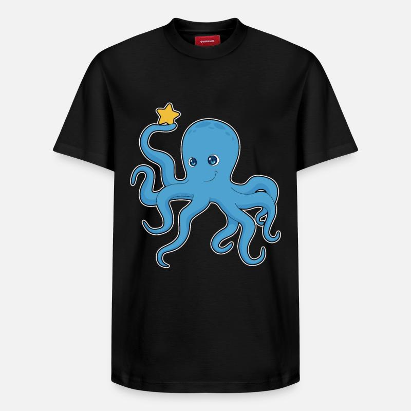 Krake Stern - Relaxed Unisex Supima Cotton T-Shirt – von SPREAD - Schwarz