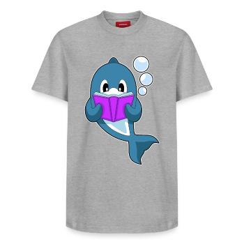 Dolphin Nerd Book - Relaxed Unisex Supima Cotton T-Shirt – by SPREAD - heather grey - Front - AI Model Female 172 dark (172cm) & AI Model Male 185 dark (185cm)