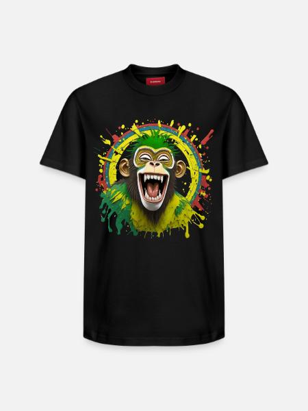 Muotokuva/Rasta-apinan pää purskahtaa nauramaan - Unisex T-paita Supima-puuvillasta rennolla istuvuudella SPREAD - musta