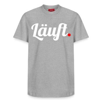 Läuft. - Relaxed Unisex Supima Cotton T-Shirt – von SPREAD - Grau meliert - Vorne - AI Model Female 172 dark (172cm) & AI Model Male 185 dark (185cm)