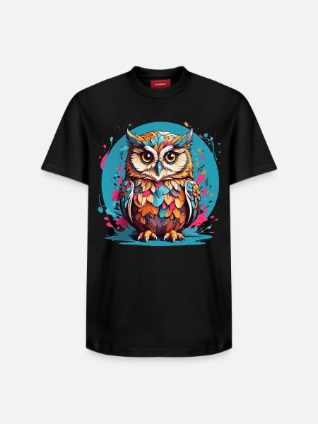 Liebenswerte Eule auf Farbklecksen - Relaxed Unisex Supima Cotton T-Shirt – von SPREAD - Schwarz